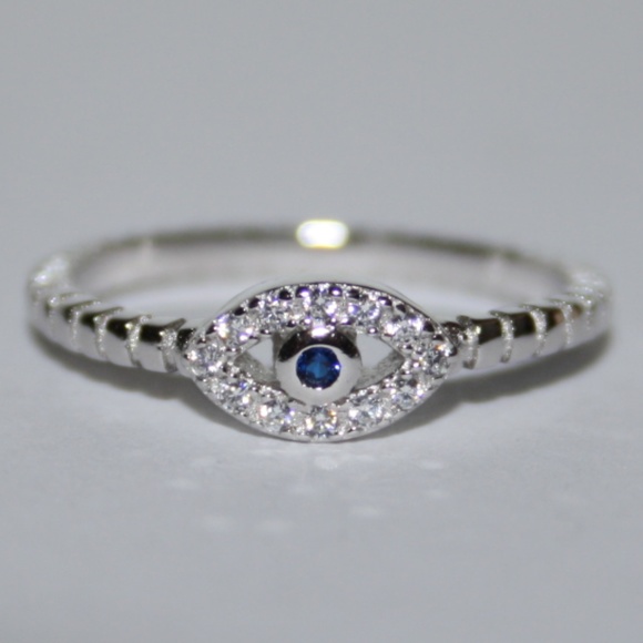Vintgejelyfish Jewelry - .925 sterling silver cz and sapphire evil eye ring